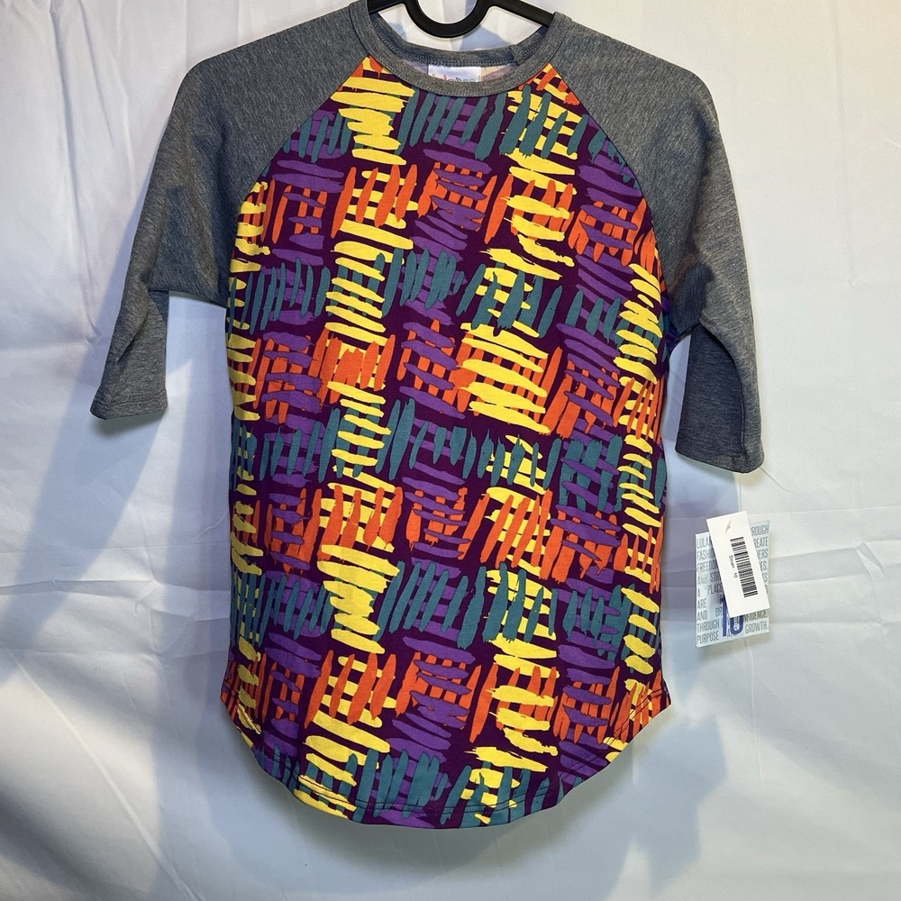 LuLaRoe Sloan Tshirt Purple Girls Geometric Half Sleeve Basic Tee Size 10 NWT